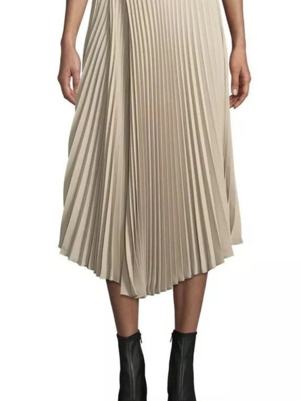Womens Vince Pleated Drape Skirt Ladies Midi Beige Stone Cream Size 6 Off White